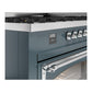 ILVE Nostalgie II 60-Inch Dual Fuel Range with 9 Sealed Burners + Griddle, 5.8 cu. ft. Oven, Blue Grey with Chrome Trim, Liquid Propane, Triple Glass Door, UN60FNMPBGCLP