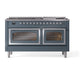 ILVE Nostalgie II 60-Inch Dual Fuel Range with 9 Sealed Burners + Griddle, 5.8 cu. ft. Oven, Blue Grey with Chrome Trim, Natural Gas, Triple Glass Door, UN60FNMPBGC