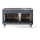 ILVE Nostalgie II 60-Inch Dual Fuel Range with 9 Sealed Burners + Griddle, 5.8 cu. ft. Oven, Blue Grey with Chrome Trim, Natural Gas, Triple Glass Door, UN60FNMPBGC