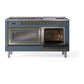 ILVE Nostalgie II 60-Inch Dual Fuel Range with 9 Sealed Burners + Griddle, 5.8 cu. ft. Oven, Blue Grey with Brass Trim, Liquid Propane, Triple Glass Door, UN60FNMPBGGLP