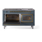 ILVE Nostalgie II 60-Inch Dual Fuel Range with 9 Sealed Burners + Griddle, 5.8 cu. ft. Oven, Blue Grey with Brass Trim, Natural Gas, Triple Glass Door, UN60FNMPBGG