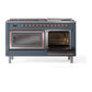 ILVE Nostalgie II 60-Inch Dual Fuel Range with 9 Sealed Burners + Griddle, 5.8 cu. ft. Oven, Blue Grey with Copper Trim, Liquid Propane, Triple Glass Door, UN60FNMPBGPLP