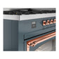 ILVE Nostalgie II 60-Inch Dual Fuel Range with 9 Sealed Burners + Griddle, 5.8 cu. ft. Oven, Blue Grey with Copper Trim, Liquid Propane, Triple Glass Door, UN60FNMPBGPLP