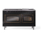 ILVE Nostalgie II 60-Inch Dual Fuel Range with 9 Sealed Burners + Griddle, 5.8 cu. ft. Oven, Glossy Black with Burnished Trim, Liquid Propane, Triple Glass Door, UN60FNMPBKBLP