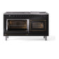 ILVE Nostalgie II 60-Inch Dual Fuel Range with 9 Sealed Burners + Griddle, 5.8 cu. ft. Oven, Glossy Black with Burnished Trim, Liquid Propane, Triple Glass Door, UN60FNMPBKBLP