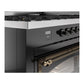 ILVE Nostalgie II 60-Inch Dual Fuel Range with 9 Sealed Burners + Griddle, 5.8 cu. ft. Oven, Glossy Black with Burnished Trim, Natural Gas, Triple Glass Door, UN60FNMPBKB