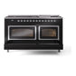ILVE Nostalgie II 60-Inch Dual Fuel Range with 9 Sealed Burners + Griddle, 5.8 cu. ft. Oven, Glossy Black with Chrome Trim, Liquid Propane, Triple Glass Door, UN60FNMPBKCLP