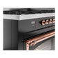ILVE Nostalgie II 60-Inch Dual Fuel Range with 9 Sealed Burners + Griddle, 5.8 cu. ft. Oven, Glossy Black with Copper Trim, Natural Gas, Triple Glass Door, UN60FNMPBKP