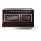 ILVE Nostalgie II 60-Inch Dual Fuel Range with 9 Sealed Burners + Griddle, 5.8 cu. ft. Oven, Burgundy with Chrome Trim, Liquid Propane, Triple Glass Door, UN60FNMPBUCLP