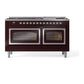 ILVE Nostalgie II 60-Inch Dual Fuel Range with 9 Sealed Burners + Griddle, 5.8 cu. ft. Oven, Burgundy with Chrome Trim, Natural Gas, Triple Glass Door, UN60FNMPBUC