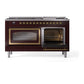 ILVE Nostalgie II 60-Inch Dual Fuel Range with 9 Sealed Burners + Griddle, 5.8 cu. ft. Oven, Burgundy with Brass Trim, Liquid Propane, Triple Glass Door, UN60FNMPBUGLP