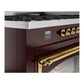 ILVE Nostalgie II 60-Inch Dual Fuel Range with 9 Sealed Burners + Griddle, 5.8 cu. ft. Oven, Burgundy with Brass Trim, Liquid Propane, Triple Glass Door, UN60FNMPBUGLP