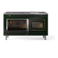 ILVE Nostalgie II 60-Inch Dual Fuel Range with 9 Sealed Burners + Griddle, 5.8 cu. ft. Oven, Emerald Green with Burnished Trim, Liquid Propane, Triple Glass Door, UN60FNMPEGBLP