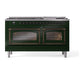 ILVE Nostalgie II 60-Inch Dual Fuel Range with 9 Sealed Burners + Griddle, 5.8 cu. ft. Oven, Emerald Green with Burnished Trim, Natural Gas, Triple Glass Door, UN60FNMPEGB