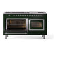 ILVE Nostalgie II 60-Inch Dual Fuel Range with 9 Sealed Burners + Griddle, 5.8 cu. ft. Oven, Emerald Green with Chrome Trim, Liquid Propane, Triple Glass Door, UN60FNMPEGCLP