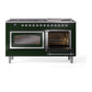 ILVE Nostalgie II 60-Inch Dual Fuel Range with 9 Sealed Burners + Griddle, 5.8 cu. ft. Oven, Emerald Green with Chrome Trim, Natural Gas, Triple Glass Door, UN60FNMPEGC