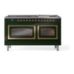 ILVE Nostalgie II 60-Inch Dual Fuel Range with 9 Sealed Burners + Griddle, 5.8 cu. ft. Oven, Emerald Green with Brass Trim, Liquid Propane, Triple Glass Door, UN60FNMPEGGLP