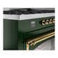 ILVE Nostalgie II 60-Inch Dual Fuel Range with 9 Sealed Burners + Griddle, 5.8 cu. ft. Oven, Emerald Green with Brass Trim, Liquid Propane, Triple Glass Door, UN60FNMPEGGLP