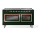 ILVE Nostalgie II 60-Inch Dual Fuel Range with 9 Sealed Burners + Griddle, 5.8 cu. ft. Oven, Emerald Green with Copper Trim, Liquid Propane, Triple Glass Door, UN60FNMPEGPLP