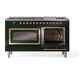 ILVE Nostalgie II 60-Inch Dual Fuel Range with 9 Sealed Burners + Griddle, 5.8 cu. ft. Oven, Emerald Green with Copper Trim, Liquid Propane, Triple Glass Door, UN60FNMPEGPLP