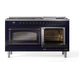 ILVE Nostalgie II 60-Inch Dual Fuel Range with 9 Sealed Burners + Griddle, 5.8 cu. ft. Oven, Midnight Blue with Burnished Trim, Natural Gas, Triple Glass Door, UN60FNMPMBB
