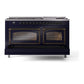 ILVE Nostalgie II 60-Inch Dual Fuel Range with 9 Sealed Burners + Griddle, 5.8 cu. ft. Oven, Midnight Blue with Burnished Trim, Natural Gas, Triple Glass Door, UN60FNMPMBB