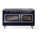 ILVE Nostalgie II 60-Inch Dual Fuel Range with 9 Sealed Burners + Griddle, 5.8 cu. ft. Oven, Midnight Blue with Chrome Trim, Liquid Propane, Triple Glass Door, UN60FNMPMBCLP