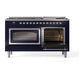 ILVE Nostalgie II 60-Inch Dual Fuel Range with 9 Sealed Burners + Griddle, 5.8 cu. ft. Oven, Midnight Blue with Chrome Trim, Natural Gas, Triple Glass Door, UN60FNMPMBC