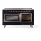 ILVE Nostalgie II 60-Inch Dual Fuel Range with 9 Sealed Burners + Griddle, 5.8 cu. ft. Oven, Midnight Blue with Brass Trim, Liquid Propane, Triple Glass Door, UN60FNMPMBGLP