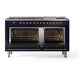 ILVE Nostalgie II 60-Inch Dual Fuel Range with 9 Sealed Burners + Griddle, 5.8 cu. ft. Oven, Midnight Blue with Brass Trim, Natural Gas, Triple Glass Door, UN60FNMPMBG