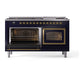 ILVE Nostalgie II 60-Inch Dual Fuel Range with 9 Sealed Burners + Griddle, 5.8 cu. ft. Oven, Midnight Blue with Brass Trim, Natural Gas, Triple Glass Door, UN60FNMPMBG
