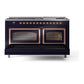 ILVE Nostalgie II 60-Inch Dual Fuel Range with 9 Sealed Burners + Griddle, 5.8 cu. ft. Oven, Midnight Blue with Copper Trim, Liquid Propane, Triple Glass Door, UN60FNMPMBPLP
