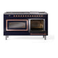 ILVE Nostalgie II 60-Inch Dual Fuel Range with 9 Sealed Burners + Griddle, 5.8 cu. ft. Oven, Midnight Blue with Copper Trim, Natural Gas, Triple Glass Door, UN60FNMPMBP