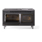 ILVE Nostalgie II 60-Inch Dual Fuel Range with 9 Sealed Burners + Griddle, 5.8 cu. ft. Oven, Graphite Matte with Burnished Trim, Liquid Propane, Triple Glass Door, UN60FNMPMGBLP