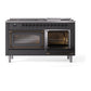 ILVE Nostalgie II 60-Inch Dual Fuel Range with 9 Sealed Burners + Griddle, 5.8 cu. ft. Oven, Graphite Matte with Burnished Trim, Liquid Propane, Triple Glass Door, UN60FNMPMGBLP