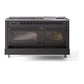 ILVE Nostalgie II 60-Inch Dual Fuel Range with 9 Sealed Burners + Griddle, 5.8 cu. ft. Oven, Graphite Matte with Burnished Trim, Liquid Propane, Triple Glass Door, UN60FNMPMGBLP