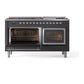 ILVE Nostalgie II 60-Inch Dual Fuel Range with 9 Sealed Burners + Griddle, 5.8 cu. ft. Oven, Graphite Matte with Chrome Trim, Liquid Propane, Triple Glass Door, UN60FNMPMGCLP