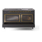 ILVE Nostalgie II 60-Inch Dual Fuel Range with 9 Sealed Burners + Griddle, 5.8 cu. ft. Oven, Graphite Matte with Brass Trim, Natural Gas, Triple Glass Door, UN60FNMPMGG