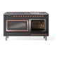 ILVE Nostalgie II 60-Inch Dual Fuel Range with 9 Sealed Burners + Griddle, 5.8 cu. ft. Oven, Graphite Matte with Copper Trim, Liquid Propane, Triple Glass Door, UN60FNMPMGPLP