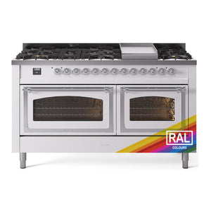 ILVE Nostalgie II 60-Inch Dual Fuel Range with 9 Sealed Burners + Griddle, 5.8 cu. ft. Oven, RAL with Chrome Trim, Natural Gas, Triple Glass Door, UN60FNMPRAC