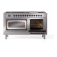 ILVE Nostalgie II 60-Inch Dual Fuel Range with 9 Sealed Burners + Griddle, 5.8 cu. ft. Oven, Stainless Steel with Burnished Trim, Natural Gas, Triple Glass Door, UN60FNMPSSB