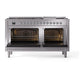 ILVE Nostalgie II 60-Inch Dual Fuel Range with 9 Sealed Burners + Griddle, 5.8 cu. ft. Oven, Stainless Steel with Chrome Trim, Natural Gas, Triple Glass Door, UN60FNMPSSC