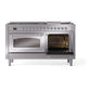 ILVE Nostalgie II 60-Inch Dual Fuel Range with 9 Sealed Burners + Griddle, 5.8 cu. ft. Oven, Stainless Steel with Chrome Trim, Natural Gas, Triple Glass Door, UN60FNMPSSC