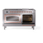 ILVE Nostalgie II 60-Inch Dual Fuel Range with 9 Sealed Burners + Griddle, 5.8 cu. ft. Oven, Stainless Steel with Copper Trim, Liquid Propane, Triple Glass Door, UN60FNMPSSPLP