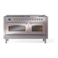 ILVE Nostalgie II 60-Inch Dual Fuel Range with 9 Sealed Burners + Griddle, 5.8 cu. ft. Oven, Stainless Steel with Copper Trim, Natural Gas, Triple Glass Door, UN60FNMPSSP