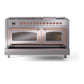 ILVE Nostalgie II 60-Inch Dual Fuel Range with 9 Sealed Burners + Griddle, 5.8 cu. ft. Oven, Stainless Steel with Copper Trim, Natural Gas, Triple Glass Door, UN60FNMPSSP