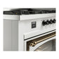 ILVE Nostalgie II 60-Inch Dual Fuel Range with 9 Sealed Burners + Griddle, 5.8 cu. ft. Oven, White with Burnished Trim, Liquid Propane, Triple Glass Door, UN60FNMPWHBLP