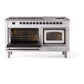 ILVE Nostalgie II 60-Inch Dual Fuel Range with 9 Sealed Burners + Griddle, 5.8 cu. ft. Oven, White with Burnished Trim, Natural Gas, Triple Glass Door, UN60FNMPWHB
