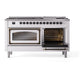 ILVE Nostalgie II 60-Inch Dual Fuel Range with 9 Sealed Burners + Griddle, 5.8 cu. ft. Oven, White with Burnished Trim, Natural Gas, Triple Glass Door, UN60FNMPWHB