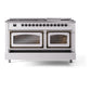 ILVE Nostalgie II 60-Inch Dual Fuel Range with 9 Sealed Burners + Griddle, 5.8 cu. ft. Oven, White with Burnished Trim, Natural Gas, Triple Glass Door, UN60FNMPWHB